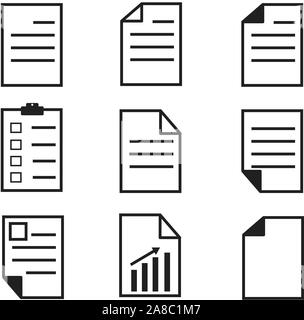 paper icon on white background. set paper icon. paper sign. flatstyle. document icon.file icon. Stock Vector