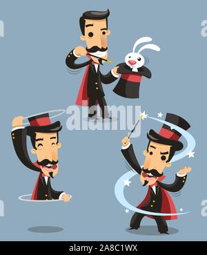 Magician Magic Trick Performance, with rabbit, magic trick, appearance. Vector illustration cartoon. Stock Vector