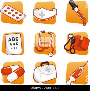 Medical icon set pills nurse dropper syringe - Illustration Stock Vector