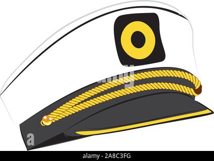 Hat of captain, sailor cap illustration on white background. Stock Vector