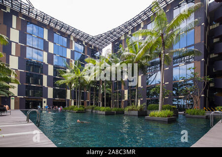 Common area of Crowne Plaza hotel premises in Changi Airport T3, Singapore Stock Photo