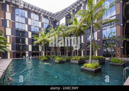 Common area of Crowne Plaza hotel premises in Changi Airport T3, Singapore Stock Photo