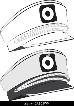 Hat of captain, sailor cap illustration on white background. Stock Vector