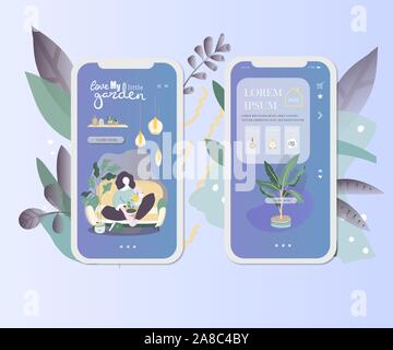 Feminine concept illustration, beautiful women in different situations. shopping device content concept. Mobile UI UX GUI template, app interface Stock Vector