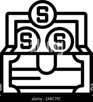 Money chest icon, outline style Stock Vector