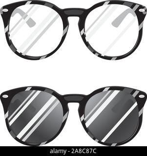 Set of sunglasses and eyegalsses on white background. Stock Vector