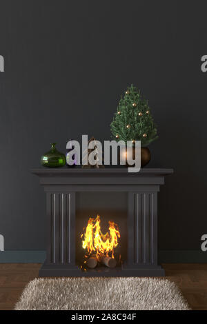 Fireplace at Christmas rendering Stock Photo