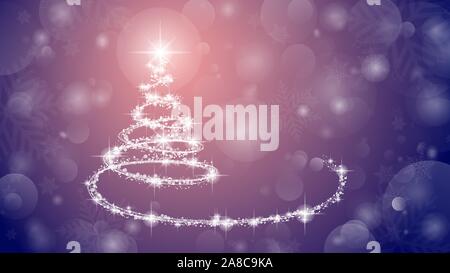 Christmas tree on pink background. Sparkling Christmas tree as symbol of Happy New Year and Merry Christmas holiday celebration with copy space. Brigh Stock Vector