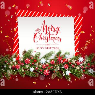 Greeting Christmas card on red Stock Vector