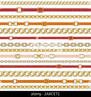 Seamless pattern with multicolor belts and chain Stock Vector