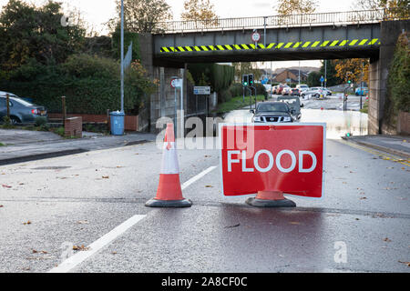 Worksop, UK. 8th November 2019. Flooding in Worksop, UK, following heavy rain which caused the River Ryton to burst it's banks. Credit: Andy Gallagher/Alamy Live News Stock Photo