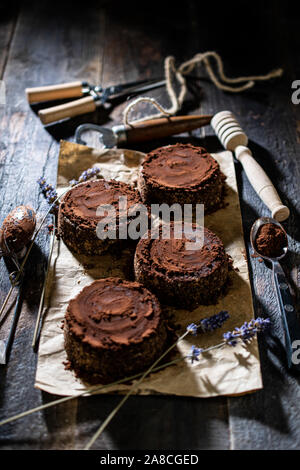 Sweet chocolate mini cake. Delicious food and healthy dessert Stock Photo
