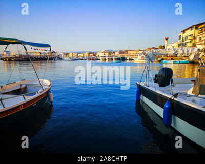 Port of Castellammare di Stabia, with a view of boats and the buildings of the waterfront, taken on a summer day Stock Photo