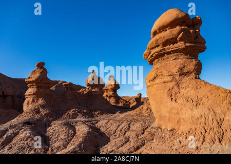 This is a close-up view of some 'Goblins' along the exit road at Goblin Valley State Park near Hanksville, Utah, USA. Stock Photo