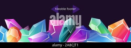 Set of crystals - vector realistic seamless web footer Stock Vector