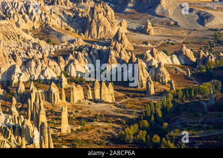 Bird's eye view of Cappadocia's  magical landscape, Anatolia, Turkey. Stock Photo