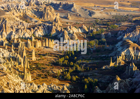 Bird's eye view of Cappadocia's  magical landscape, Anatolia, Turkey. Stock Photo