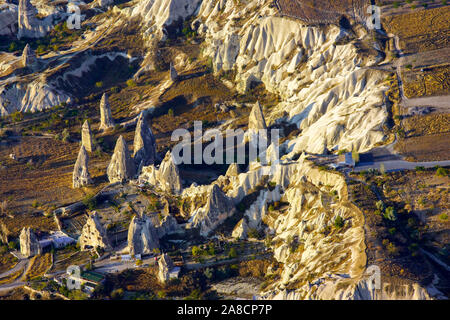 Bird's eye view of Cappadocia's  magical landscape, Anatolia, Turkey. Stock Photo