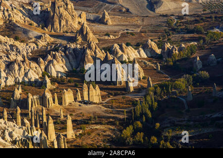 Bird's eye view of Cappadocia's  magical landscape, Anatolia, Turkey. Stock Photo