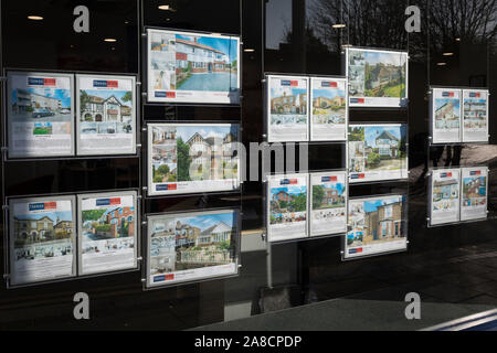 Homes and properties for sale, as seen in the window of south-west London estate agents Hawes & Co, on 7th November 2019, in Surbiton, London, England Stock Photo