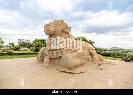 Bull Statue of Lepakshi Veerabhadra Temple, India. It was built in 16th century with profusion of carvings. Stock Photo