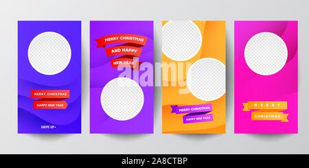 Modern minimal set of insta social media stories sale banner background with red color ribbons, liquid shapes and template photo. Can use for, website Stock Vector