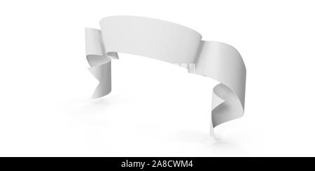 Realistic three dimensional ribbon banner against white background. High quality image ready for all crop needs. 3D Rendering. Stock Photo