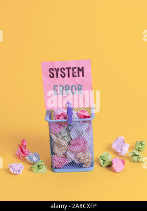Handwriting text writing System Error. Conceptual photo instruction that is not recognized by an operating system Trash bin crumpled paper clothespin Stock Photo