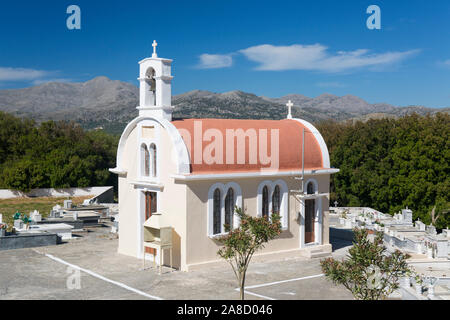 Kaminaki, Lasithi, Crete, Greece. Small church on the Lasithi Plateau. Stock Photo