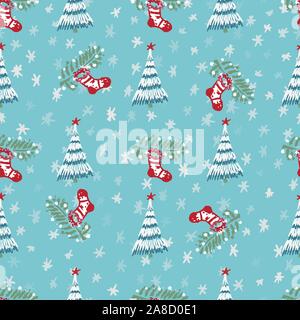 Seamless pattern Modern sketch with trendy stylized christmas tree and ... for winter holiday decoration design. Vintage style, flat color Abstract Stock Vector