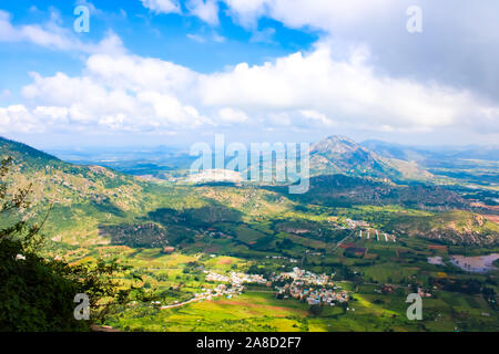 Nature with clouds and greenary in the hill view india Stock Photo