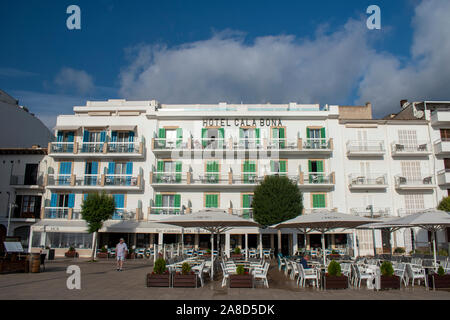 Cala Bona, Majorca ,Spain, October 13, 2019, Cala Bona Hotel situated in a prime position by the marina. Stock Photo