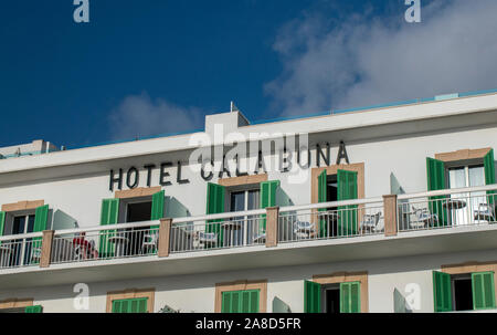 Cala Bona, Majorca ,Spain, October 13, 2019, Cala Bona Hotel  viewed on a warm and sunny October day. Stock Photo