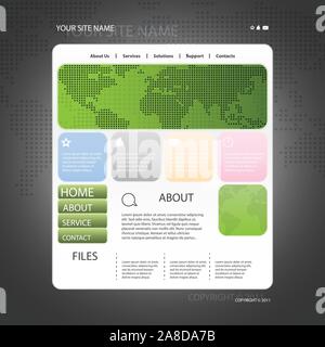 Abstract Website Design Template Illustration with World Map and Colorful Tiled Boxes in Freely Scalable and Editable Vector Format Stock Vector