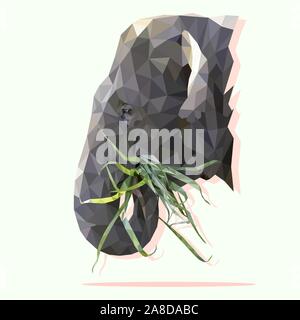Low poly the head of elephant chewing grass on white background. Polygonal vector illustration design. Stock Vector