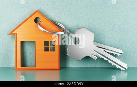 Mortgage, investment, real estate and property concept - close up of house keys. 3d rendering Stock Photo