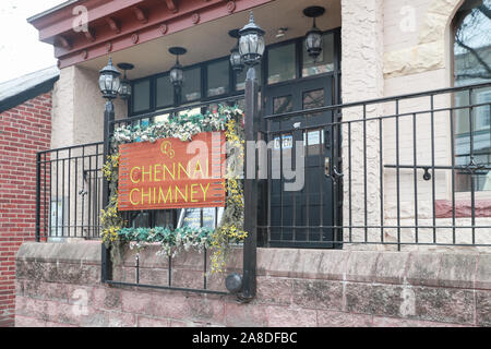 Princeton New Jersey November 11 2019:Chennai Chimney restaurant front.Set in the historic town of  Princeton, New Jersey, Chennai Chimney, an Indian Stock Photo