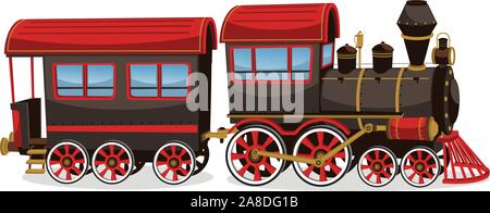 Old steam train, red and brown vector illustration cartoon. Stock Vector