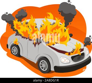 burning car illustration Stock Vector