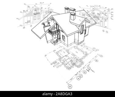 Technical drawing of a 3D model with a perspective and orthogonal views ...