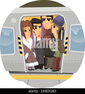 subway ride cartoon illustration Stock Vector