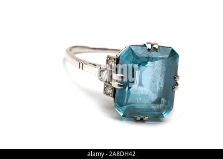 Blue aquamarine and diamond ring Stock Photo