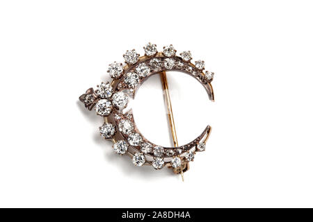 Diamond crescent brooch. Stock Photo