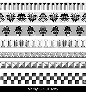 Ancient Greek seamless borders frames pattern set Stock Vector