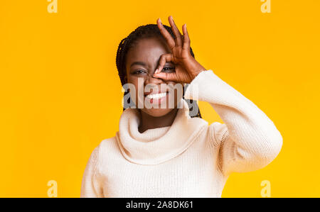 Pretty young afro woman having fun at studio Stock Photo