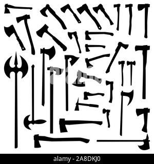 axes set vector illustration silhouettes on a white isolated background Stock Vector