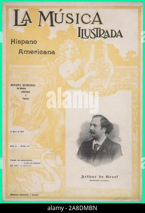 Portada de la revista La Música Ilustrada, editada en Barcelona, mayo de 1899. Arthur De Greef. Stock Photo