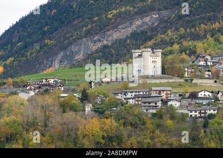 Valsavaranche Valle d'Aosta Valley of Italy Autumn Foliage Fall Colors Mountains Trees Vineyards Landscape in November 2019 Alps Travel Destination Stock Photo