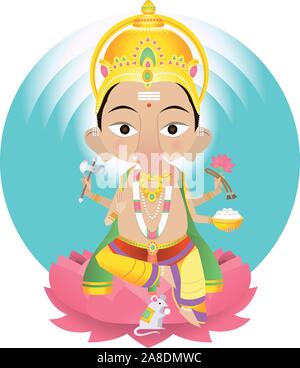 Ganesha or ganapati revered as the Remover of Obstacles and more generally as Lord of Beginnings and Lord of Obstacles, patron of arts and sciences, a Stock Vector