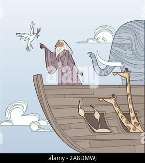 Noah on the arc receiving the dove Stock Vector